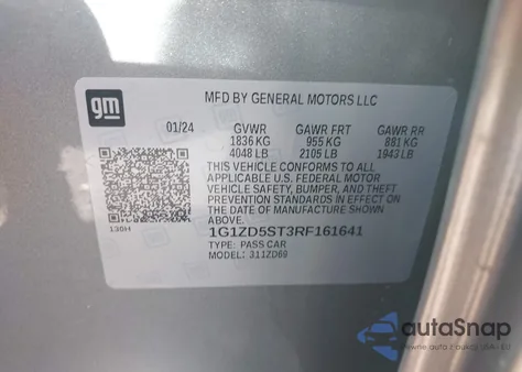 2024 Chevrolet Malibu Fwd 1Lt из США, поврежденный, VIN 1G1ZD5ST3RF161641